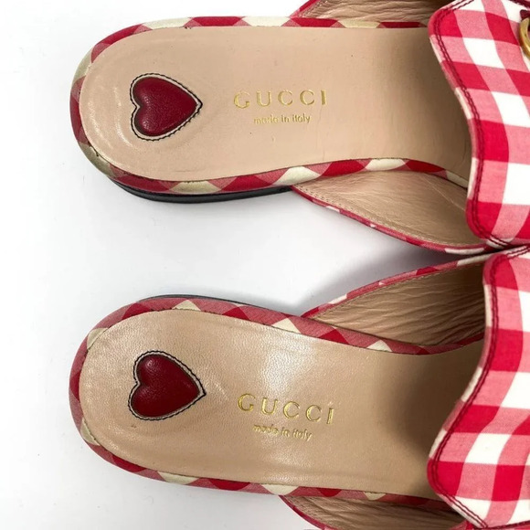 Gucci Princetown Red Gingham Plaid Check Loafer Mule Slipper Size 37.5 / 7.5 - Picture 9 of 16